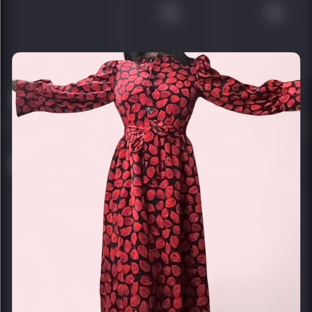 Who What Wear Red Printed Long Sleeve Maxi Dress